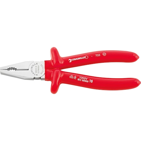 VDE Combination Plier L.200 Mm Head Chrome Plated Handles Dip-coated Insulation